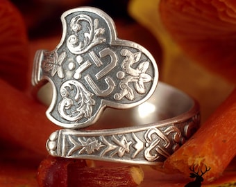 Dainty Celtic Wrap Ring, Sterling Silver Irish Spiral Ring, Silver Celtic Knot Ring, Vintage Celtic Weave Ring, Silver Spoon Ring, 2294