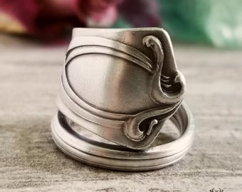 Sterling Silver Boho Wrap Ring, Victorian Sterling Spoon Ring, Rococo Vintage Bloom Ring, Sterling Wrap Ring, Antique Spoon Jewelry, 1919