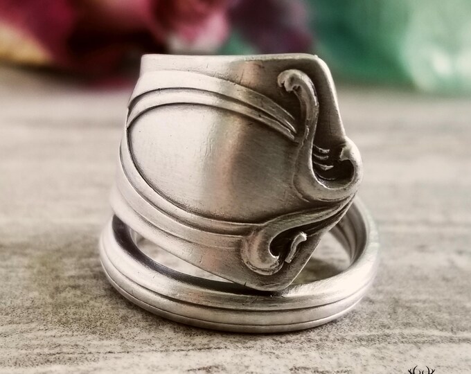 Sterling Silver Boho Wrap Ring, Victorian Sterling Spoon Ring, Rococo Vintage Bloom Ring, Sterling Wrap Ring, Antique Spoon Jewelry, 1919