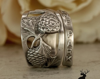 Pinecone Wrap Ring, Sterling Silver Yellowstone Park Ring, Nature-Inspired Fall Ring, Pinecone Jewelry, Silver Pine Tree Spoon Ring, 223C