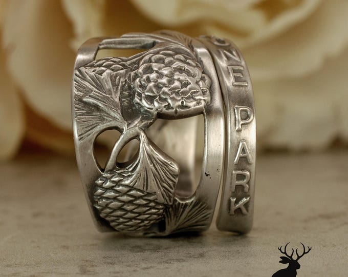Pinecone Wrap Ring, Sterling Silver Yellowstone Park Ring, Nature-Inspired Fall Ring, Pinecone Jewelry, Silver Pine Tree Spoon Ring, 223C