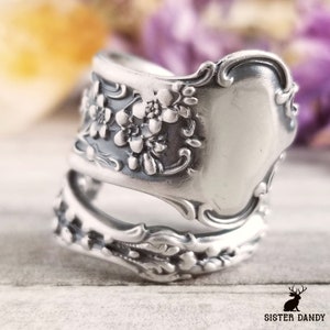 Forget-Me-Not Flower Ring, Floral Art Nouveau Style Spoon Ring, Forget-Me-Not Jewelry, Flower Bridal Spoon Ring, Rococco Floral Ring 1127W