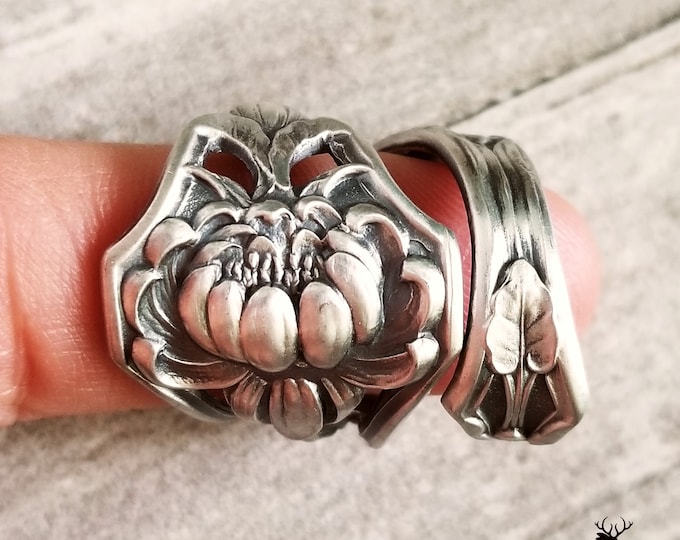 Alvin Art Nouveau Waterlily Ring, Vintage Floral Wrap Ring, Antique Sterling Lotus Spiral Ring, Vintage Sterling Silver Spoon Ring, 146