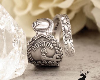Sterling Silver Knight Ring, Sterling Boston Heraldic Ring, Medieval Knight Ring, Vintage Spoon Ring, Knight in Shining Armor, 2427