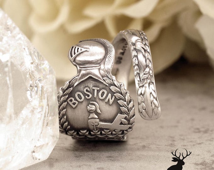 Sterling Silver Knight Ring, Sterling Boston Heraldic Ring, Medieval Knight Ring, Vintage Spoon Ring, Knight in Shining Armor, 2427