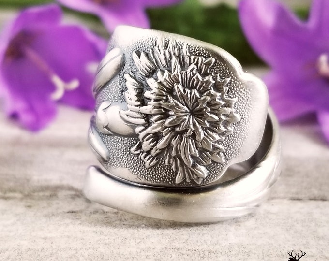 Shiebler Carnation Ring, Sterling Antique Floral Bloom Ring, Carnation Flower Ring, Floral Spoon Jewelry, Sterling Spoon Ring, 1509