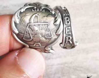 Libra Zodiac Ring, Sterling Silver Libra Ring, Astrology Spoon Ring, Antique Libra Spoon Ring, Vintage Scales Ring, Tarot Jewelry Gift, 1222