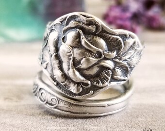 Elegant Rose Bloom Ring, Vintage Rose Ring, Sterling Rose Ring, Sterling Rosa Ring, Antique Rose Jewelry, Retro Silver Rose Ring, 290