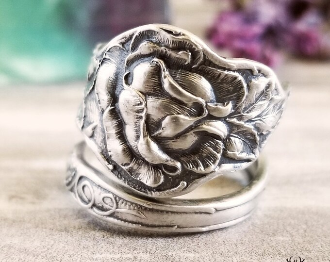 Elegant Rose Bloom Ring, Vintage Rose Ring, Sterling Rose Ring, Sterling Rosa Ring, Antique Rose Jewelry, Retro Silver Rose Ring, 290