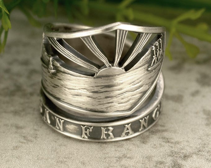 Golden Gate Ring, Golden Gate Bridge Ring, San Francisco Wrap Ring, San Fran Ring, Sterling Spoon Ring, Sterling Souvenir Ring, 2225