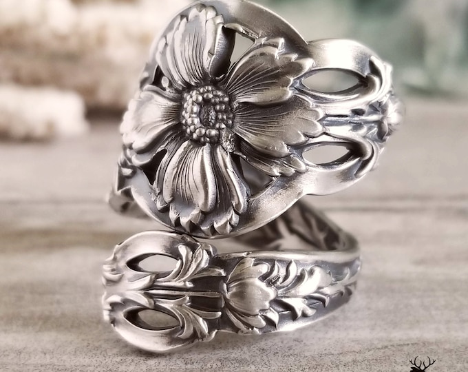 Art Nouveau Carnation Sterling Silver Ring, Antique Flower Spoon Ring, Flower Spoon Ring, Floral Spoon Jewelry, Sterling Spoon Ring, 195