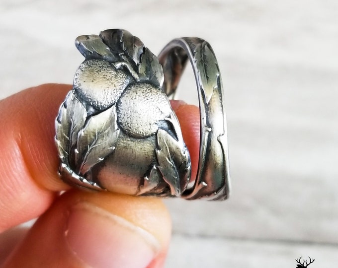 Tropical Orange Ring, Oranges Sterling Silver Ring, Vintage Citrus Orange Ring, Art Nouveau Sterling Floral Ring, Unique Fruit Ring, 896