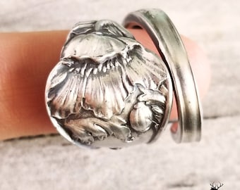 Art Nouveau Poppy Ring, Sterling Wildflower Ring, Vintage Flower Ring, Unique Sterling Silver Flower Ring, Antique Wildflower Ring, 105