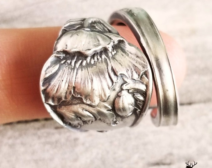 Art Nouveau Poppy Ring, Sterling Wildflower Ring, Vintage Flower Ring, Unique Sterling Silver Flower Ring, Antique Wildflower Ring, 105