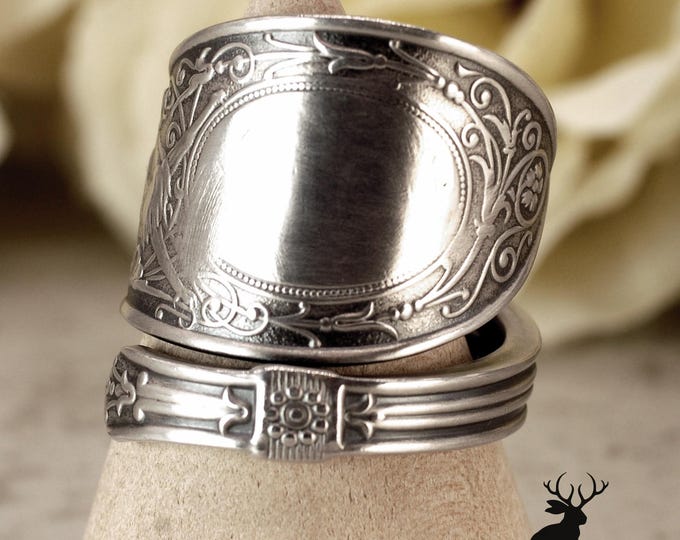 Sterling Arabesque Dragon Ring, Wide Vintage Griphon Wrap Ring, Antique Arabesque Spoon Jewelry, Antique Sterling Silver Spoon Ring 220W