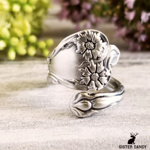 Carnation Sterling Silver Ring Antique Flower Spoon Ring Flower