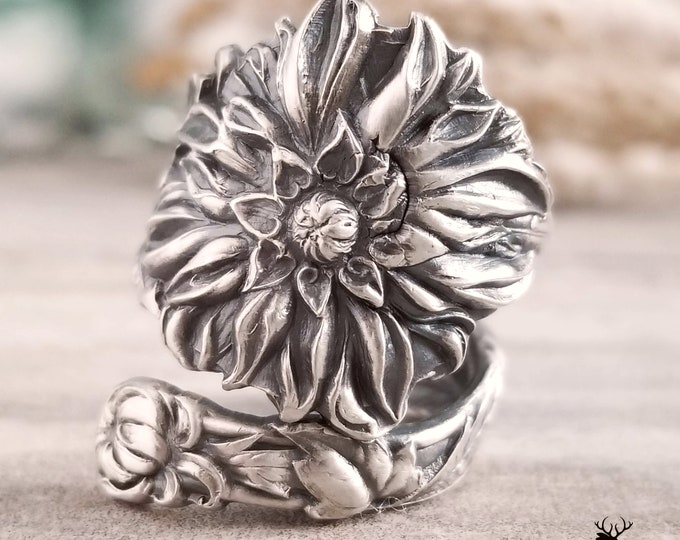 Art Nouveau Daisy Spoon Ring, Sterling Daisy Ring, Vintage Sterling Silver Ring, Flower Spoon Ring, Vintage Floral Nature Inspired Ring 332