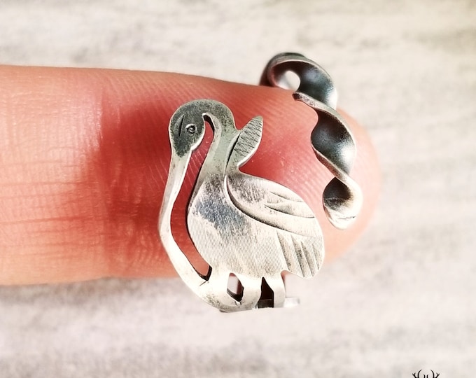 Silver Crane Ring, Animal Jewelry, Crane Spoon Ring, Vintage Spoon Ring, Vintage Bird Ring, Unique Silver Spoon Ring, Silver Bird Ring, 1780