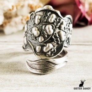 Lily of the Valley Sterling Spoon Ring, Silver Spoon Ring, Vintage Floral Ring, Lily Spoon Ring, Antique Silver Spoon Ring, Flower Ring, 727