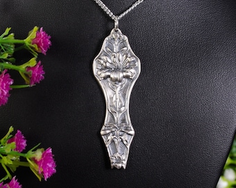Tropical Lily Necklace, Sterling Silver Beach Pendant, Art Nouveau Pendant, Unique Necklace, Art Nouveau Pendant, Bridal Necklace, 149P