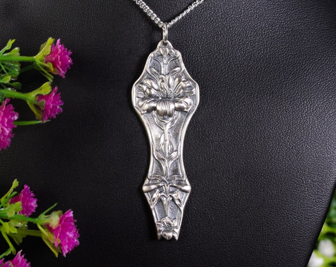 Tropical Lily Necklace, Sterling Silver Beach Pendant, Art Nouveau Pendant, Unique Necklace, Art Nouveau Pendant, Bridal Necklace, 149P