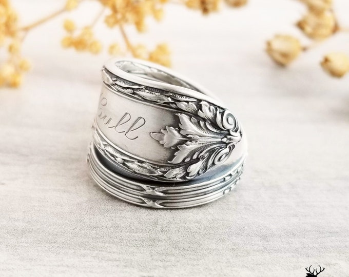 Victorian Sterling Spoon Ring, Art Deco Spoon Ring, Rococo Flower Ring, Sterling Floral Ring, Flower Spoon Ring, Botanical Ring, Gift, 962