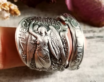 Sterling Silver Angel Ring, Vintage Los Angeles Ring, Guardian Angel Ring, Vintage Sterling Silver Angel Ring, West Coast Spoon Ring, 1852