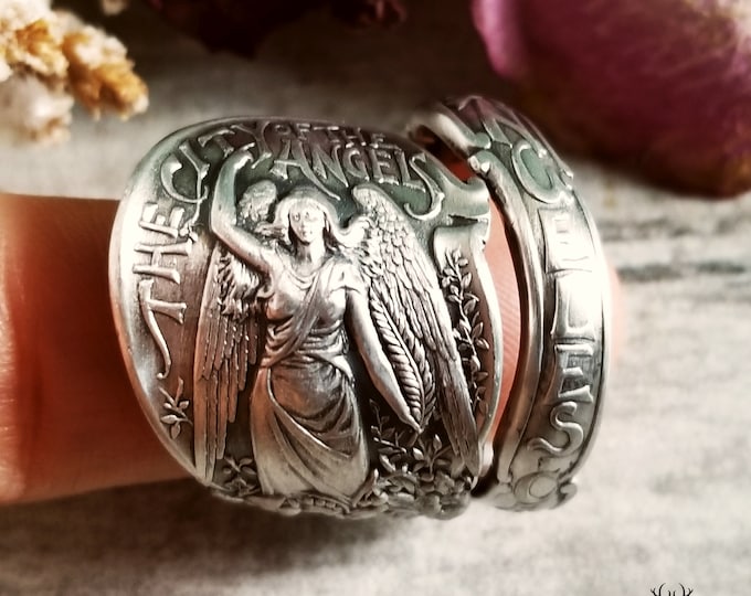 Sterling Silver Angel Ring, Vintage Los Angeles Ring, Guardian Angel Ring, Vintage Sterling Silver Angel Ring, West Coast Spoon Ring, 1852