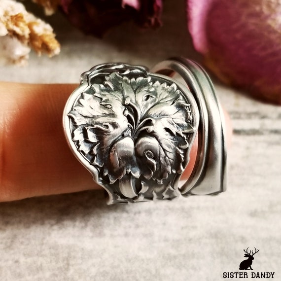 Antique Sterling Carnation Ring, Handmade Dianthus Ring, Elegant
