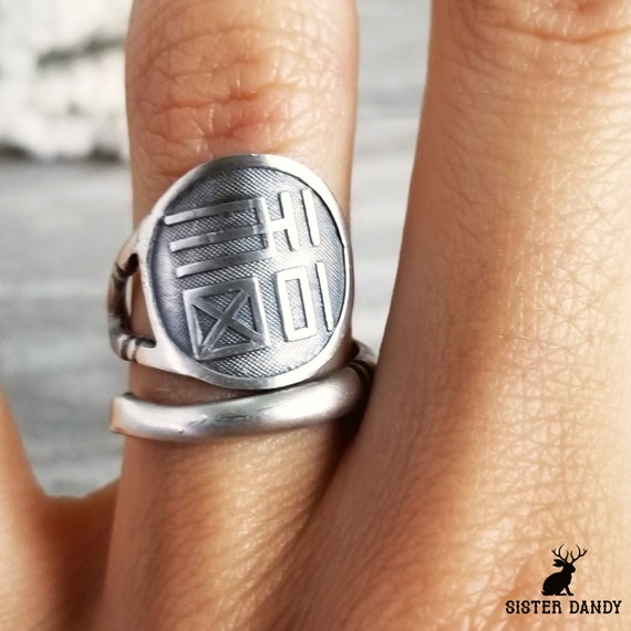 Japanese Silver Kanji Ring, Sterling Spoon Ring, Bamboo Ring