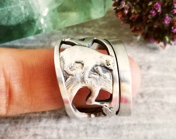 Michigan Wolverine Ring, Handmade Wolverine Ring, Spirit Animal Ring, Sterling Silver Druid Ring, Vintage Jewelry Gift, Nature Gift, 1906