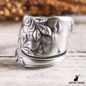 Potatisring i sterlingsilver, grönsaksträdgårdsring, trädgårdsring, vintage skedsmycken, naturinspirerad botanisk skedring, 1142