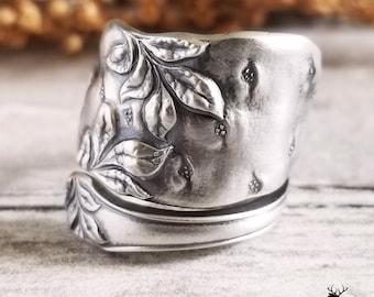 Sterling Silver Potato Wrap Ring, Vegetable Garden Ring, Gardening Ring, Vintage Spoon Jewelry, Nature Inspired Botanical Spoon Ring, 1142