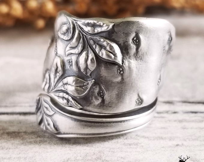 Potato Sterling Spoon Ring, Vegetable Garden Spoon Ring, Gardening Spoon Ring, Vintage Spoon Jewelry, Nature Inspired Leaf Spoon Ring, 1142