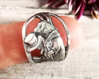 Sterling Rabbit Ring, Silver Rabbit Spoon Ring, Easter Bunny Ring, Peter Rabbit Ring, Unique Vintage Jewelry Gift, Animal Ring Gift, 960