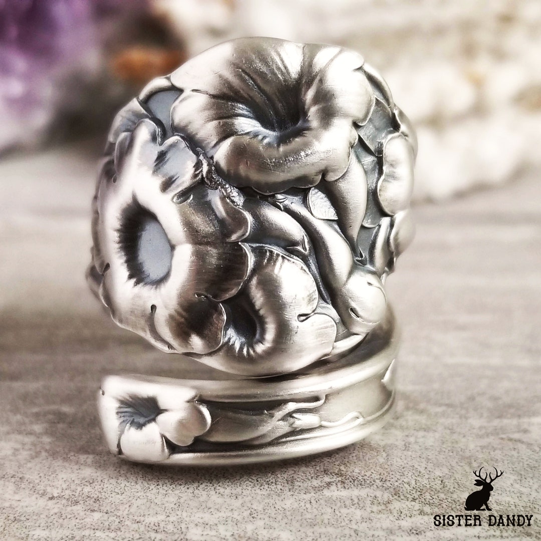 Yellow Jasmine Sterling Spoon Ring, Art Nouveau Spoon Ring, Floral ...