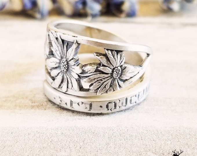 Sterling Poinsettia Ring, Daisy Spoon Ring, Flower Spoon Ring, Vintage Sterling Silver Ring, Vintage Floral Ring, Sterling Spoon Ring, 636
