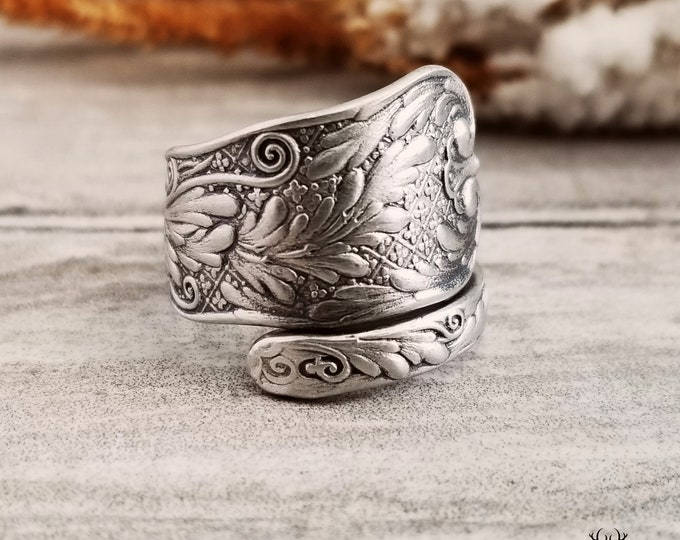 Gorham St. Cloud Sterling Wrap Ring, Sterling Silver Boho Spiral Ring, Rococo Vintage Spoon Ring, Antique Sterling Spoon Ring, 1737B