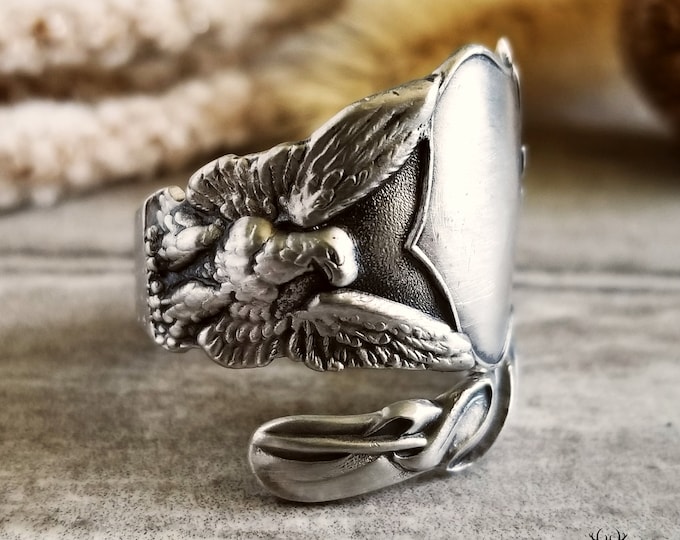Eagle Ring, Sterling Bald Eagle Ring, Sterling Eagle Ring, Vintage Eagle Ring, Vintage Ring, Sterling Silver Spoon Ring, Bird Ring, 1854