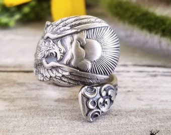 Petite Phoenix Bird Sterling Ring, Phoenix Rebirth Jewelry, Bird Spoon Ring, Art Nouveau Bird Ring, Antique Bird Spoon Ring, Bird Ring, 126B
