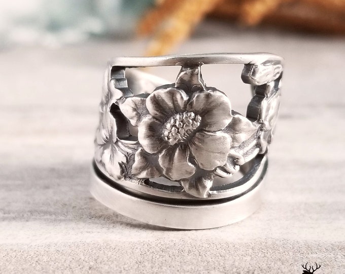 Columbine Flower Spoon Ring, Vintage Sterling Spoon Ring, Colorado Flower Spoon Ring, Floral Spoon Jewelry, Sterling Silver Spoon Ring, 549