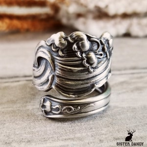 Lily of the Valley Sterling Spoon Ring, Silver Spoon Ring, Vintage Lily Floral Ring, Antique Silver Spoon Ring, Handmade Flower Ring, 1556