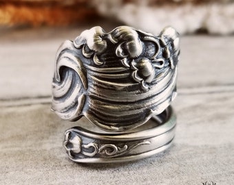 Lily of the Valley Sterling Spoon Ring, Silver Spoon Ring, Vintage Lily Floral Ring, Antique Silver Spoon Ring, Handmade Flower Ring, 1556