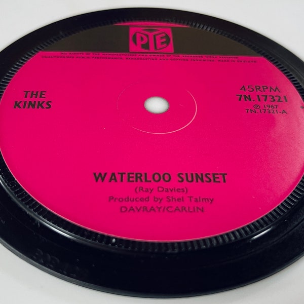 The Kinks - Waterloo Sunset. Record Label Coaster. Popsters