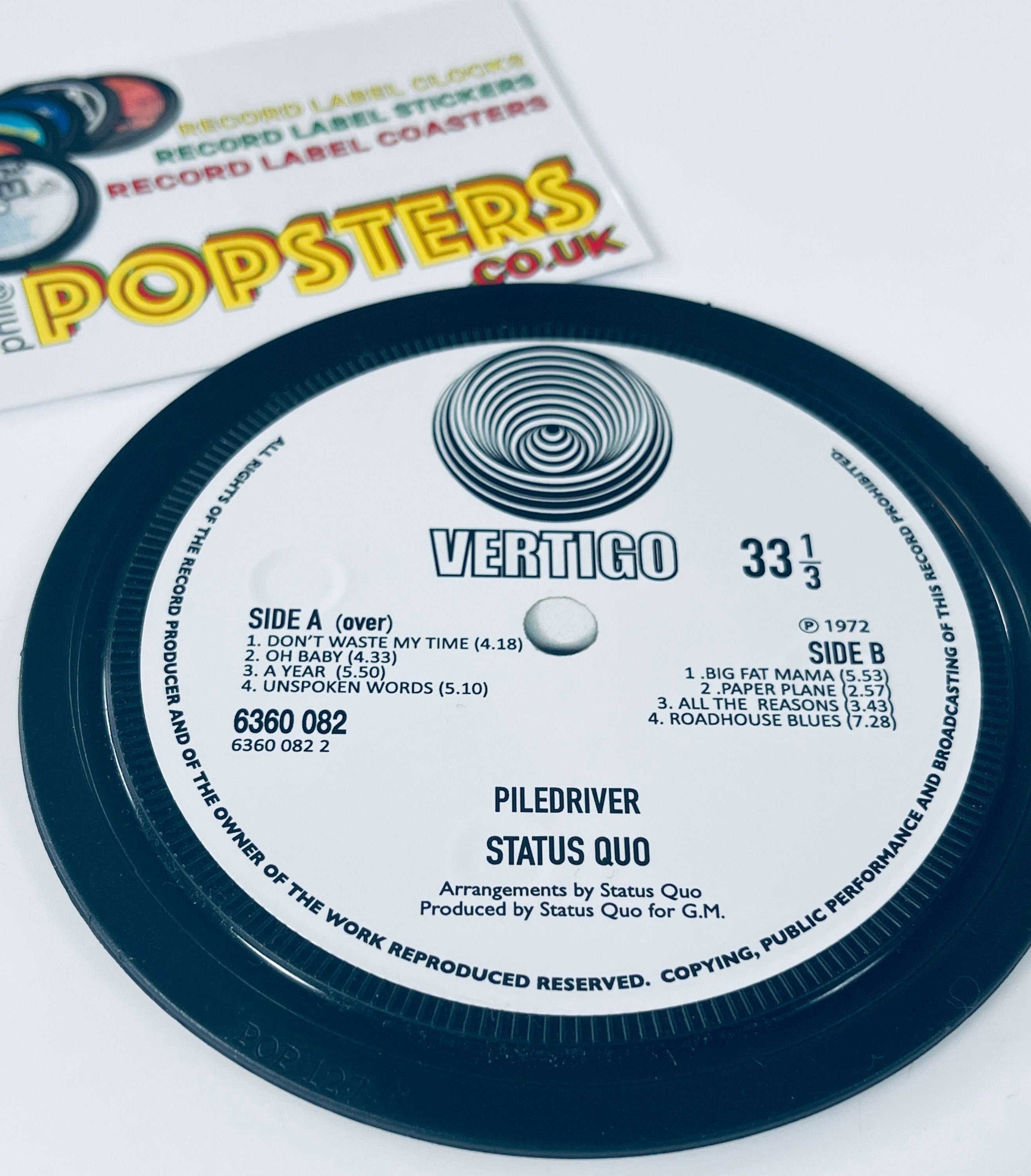 Status Quo Piledriver. Record Label Coaster. Popsters - Etsy