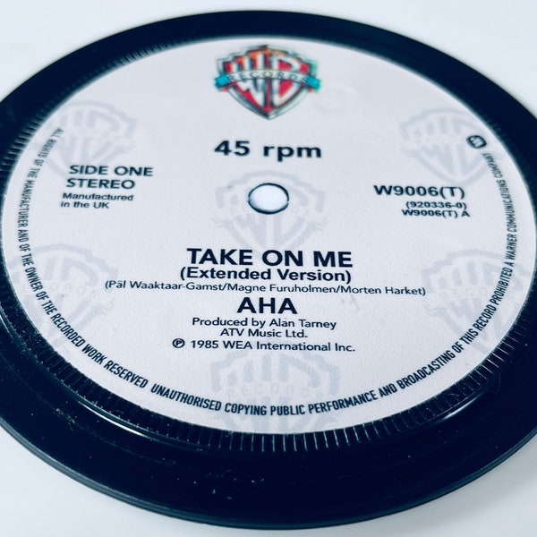 Aha - ‘Take On Me’. Record Label Coaster. Popsters