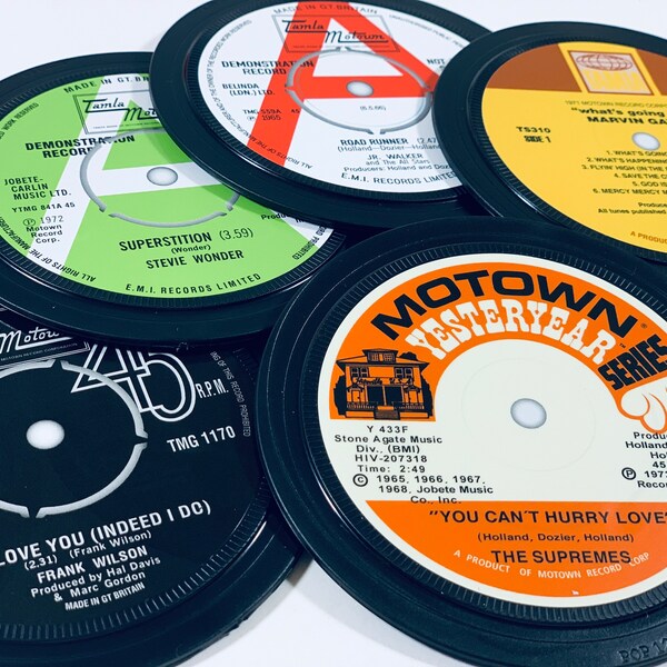 Tamla Motown coasters. Marvin Gaye, Stevie Wonder, Frank Wilson, Supremes, 1960s. Popsters