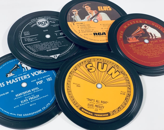 1960s Record label coasters. Elvis, Beatles, mod, Dylan, Motown. Popsters