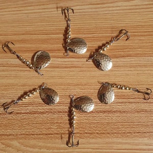 Six gold #3 Colorado blade spinner lures - Hand made in Pennsylvania