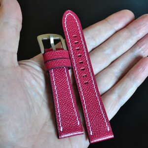 Red Soft and Supple Watch Strap, Calfskin Handmade Leather Watch Band, 22mm Handcrafted Watch Strap.